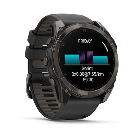  Garmin Fenix 8 - 47 mm Solar Sapphire Karbon Gri DLC Titanyum Siyah/Gri Silikon Kayışlı