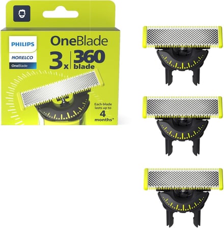 Philips Norelco OneBlade 360 Bıçaklar, OneBlade Elektrikli Tıraş Makinesi ve Düzeltici için Orijinal Yedek Bıçaklar, Dayanıklı Paslanmaz Çelik, Döşeme, Kenar ve Tıraş, 3'lü Paket, Model QP430/80