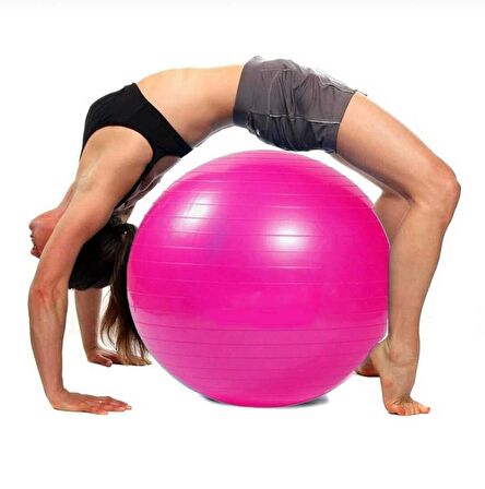 PEKİAL 65 cm Fuşya Pilates Topu ve Şişirme Pompası, Yoga Plates Egzersiz Topu Ball 