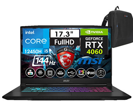 Msı Katana 17 Intel Core I5-12450H 24GB Ddr5 1tb SSD 8GB/RTX4060 WINDOWS11HOME 17.3" 144 Hz Fhd IPS Taşınabilir Bilgisayar VİCTUSA1YU5E22+WEBLEGELSINÇANTA