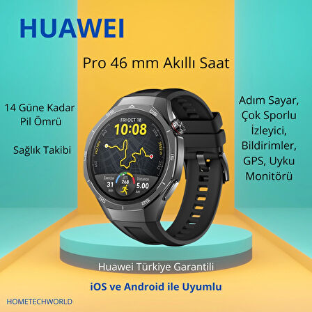 HUAWEI WATCH  Pro 46 mm Akıllı Saat, Pro seviyesinde Spor Saati, Keskin Hatlı Tasarım, 14 Güne Kadar Pil Ömrü, Sağlık Takibi, iOS ve Android ile Uyumlu, Siyah
