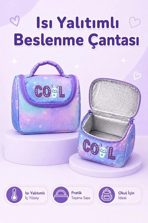 Okul Cantasi 3’LU Cantasi Seti Isi Yalitimli Beslenme Cantasi ve Cift Bolmeli Kalemlik Mor GALB Leather