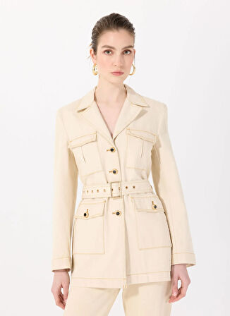 Sorbe Ekru Kadın Denim Ceket MILITARDENIMJACKET2014