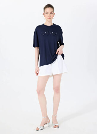 Sorbe Bisiklet Yaka Lacivert Kadın T-Shirt THE RELAX TSHIRT 4010