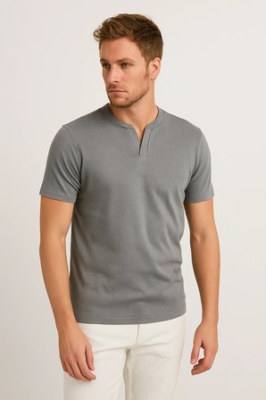 2124 Henley Tişört Basic Casual T shirt