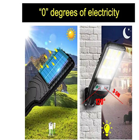 Kablosuz Hareket Sensörü Solar Güneş Enerjili Cob Led Aydınlatması 20 CM Uzaktan Kumandalı 3 Modlu