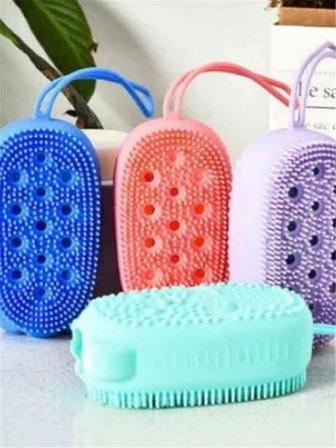 Silikon Banyo Kesesi Sabun Hazneli Duş Süngeri Vücut Temizleme Masaj Fırçası Askılı