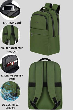 Okul Cantasi Freedom Laptop Korumali Sirt Cantasi Universite Lise ve Ortaokul Cantasi Yesil GALB Leather