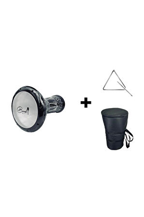 İşlemeli Erzincan Darbuka + Üçgen zil + Taşıma Kılıfı