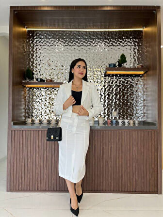 Crop Ceket Cep Detaylı Etek Takım  TKM 08008