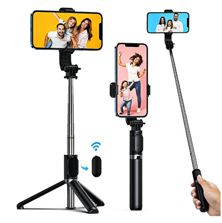 Selfie Çubuğu Bluetooth Kumandalı Kablosuz 170cm Çok Fonksiyonlu IŞIKSIZ Tripod -R1S-