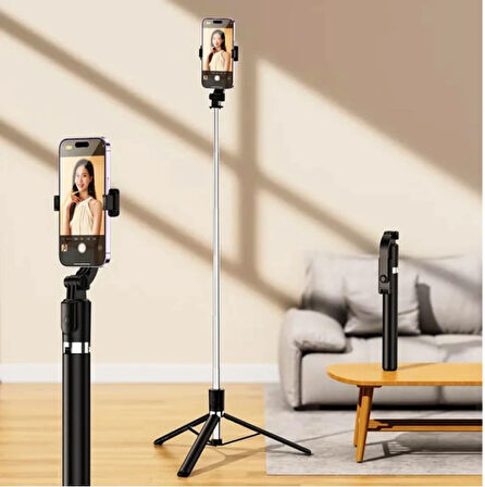 Selfie Çubuğu Bluetooth Kumandalı Kablosuz 170cm Çok Fonksiyonlu IŞIKSIZ Tripod -R1S-