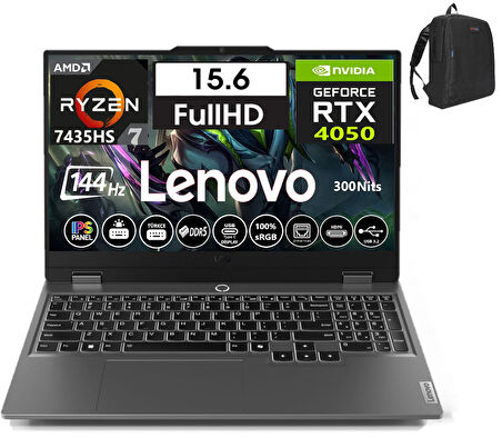 Lenovo Loq 15ARP9 Amd Ryzen 7-7435HS 64GB Ddr5 1tb SSD 6GB/RTX4050 Freedos 15.6" 144Hz Fhd IPS Taşınabilir Bilgisayar W83JC006ATR14+WEBLEGELSINÇANTA
