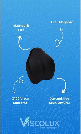 Ortopedik Lüks Bel Destek Yastığı - Premium Visco Bel Destek Minderi Mavi 54x42x9