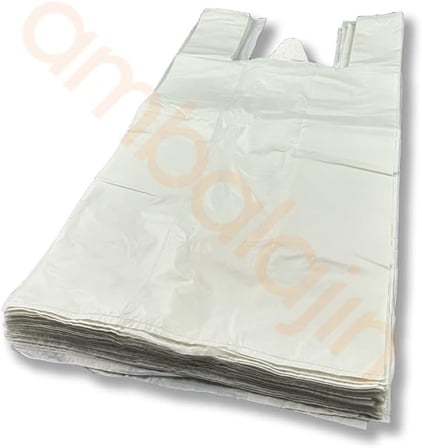 Kalın Beyaz Poşet Büyük Boy Hışır Atlet Poşet Market Manav Poşeti Çöp Poşeti 1 KG