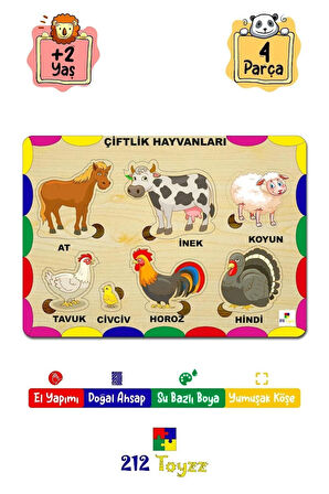 212toyzz Ahşap Oyuncak Eğitici Öğretici Puzzle Yapboz Meyve Sebze Sayı Türkçe 4’lü Mega Set