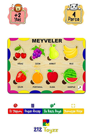 212toyzz Ahşap Oyuncak Eğitici Öğretici Puzzle Yapboz Meyve Sebze Sayı Türkçe 4’lü Mega Set