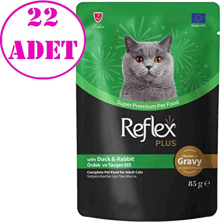Reflex Plus Sos İçinde Ördekli ve Tavşanlı Kedi Konservesi 85 Gr 22 AD
