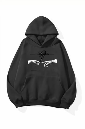Unisex Yumuşak Dokulu Temas Baskılı Tasarım Oversize 3 İplik Hoodie Sweatshirt