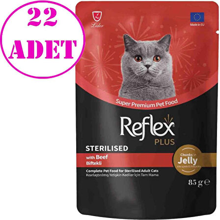 Reflex Plus Jöle İçinde Biftekli Kısırlaştırılmış Kedi Konservesi 85 Gr 22 AD