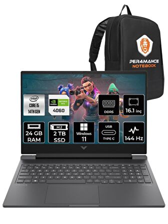 HP VİCTUS 16  i5-14500HX 24GB RAM 2TB SSD RTX4060/8GB 144Hz 16.1 FHD W11PRO 9J238EA & PER4 ÇANTA