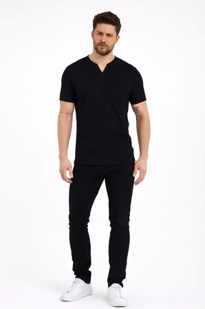 2124 Henley Tişört Basic Casual T shirt