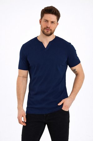2124 Henley Tişört Basic Casual T shirt
