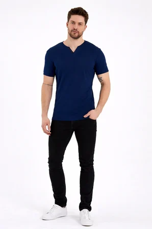 2124 Henley Tişört Basic Casual T shirt