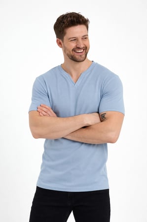 2124 Henley Tişört Basic Casual T shirt