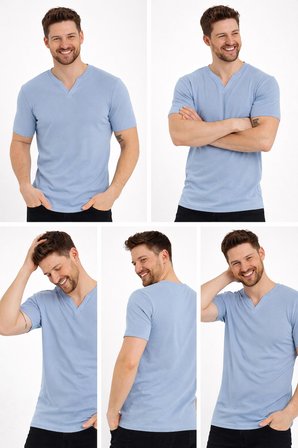 2124 Henley Tişört Basic Casual T shirt