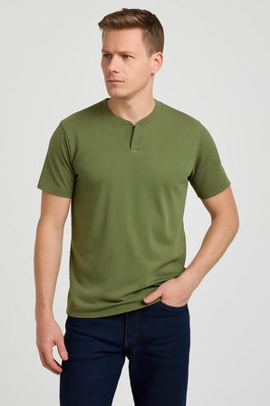 2124 Henley Tişört Basic Casual T shirt