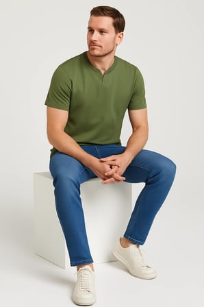 2124 Henley Tişört Basic Casual T shirt