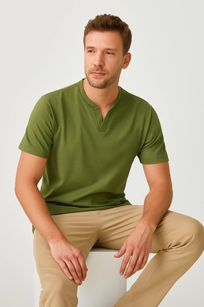 2124 Henley Tişört Basic Casual T shirt