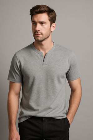 2124 Henley Tişört Basic Casual T shirt