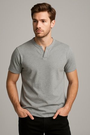 2124 Henley Tişört Basic Casual T shirt