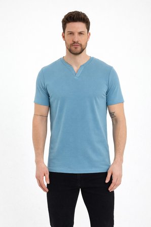 2124 Henley Tişört Basic Casual T shirt