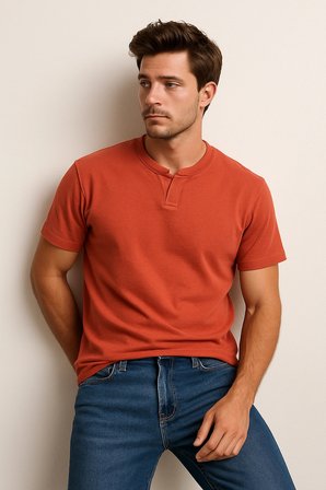2124 Henley Tişört Basic Casual T shirt