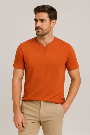 2124 Henley Tişört Basic Casual T shirt