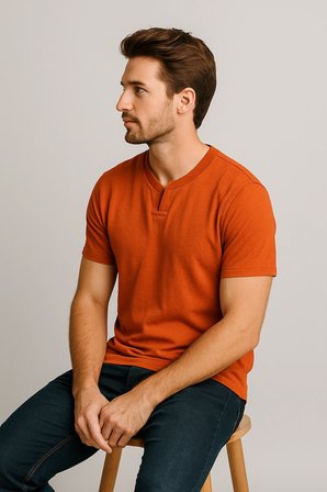 2124 Henley Tişört Basic Casual T shirt