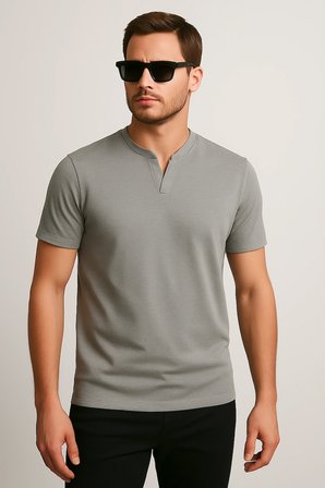 2124 Henley Tişört Basic Casual T shirt