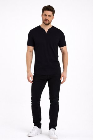 2124 Henley Tişört Basic Casual T shirt