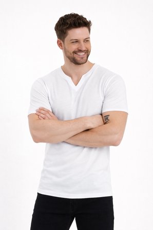 2124 Henley Tişört Basic Casual T shirt