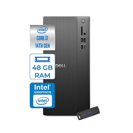 Dell Tower ECT1250 Intel® Core™ İ7-14700 48GB Ddr5 256GB SSD Intel® UHD Graphics 770 Freedos Mini Tower Masaüstü Bilgisayar RPLSR007F16+ZETTAUSBBELLEK