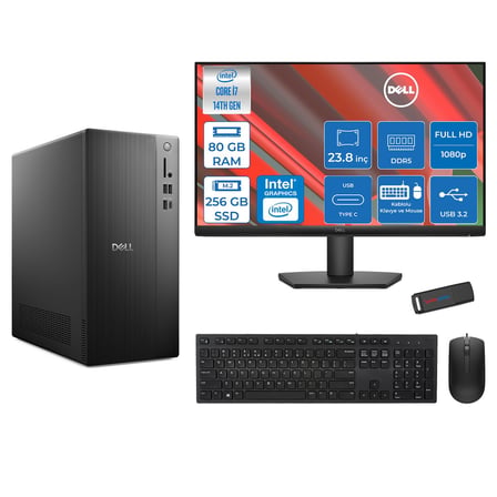 Dell Tower ECT1250 Intel® Core™ İ7-14700 80GB Ddr5 256GB SSD Intel® UHD Graphics 770 Freedos +23.8" Monitör Tower Masaüstü Bilgisayar 24RPLSR007F26+ZETTAUSBBELLEK