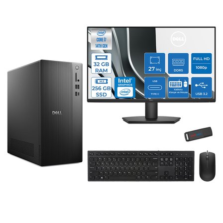 Dell Tower ECT1250 Intel® Core™ İ7-14700 32GB Ddr5 256GB SSD Intel® UHD Graphics 770 Freedos +27" Monitör Tower Masaüstü Bilgisayar 27RPLSR007F11+ZETTAUSBBELLEK