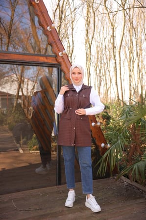 KAPİTONE YELEK - KAHVERENGİ