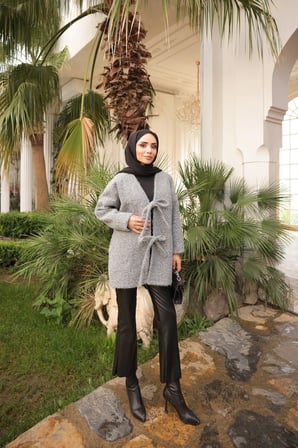 BAĞCIKLI KAŞE CEKET - GRİ