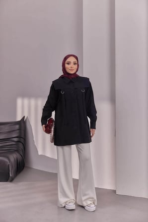 POPLİN GÖMLEK - SİYAH