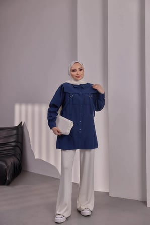 POPLİN GÖMLEK - LACİVERT