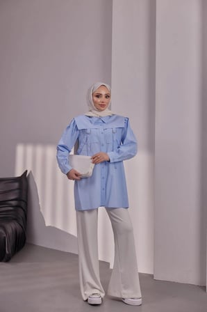 POPLİN GÖMLEK - MAVİ